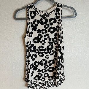 LOFT Black and White Floral Tank Top